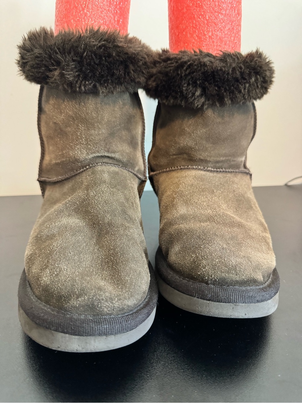 UGG Women's Brown Suede Faux-Fur Cuff Moccasin Boots